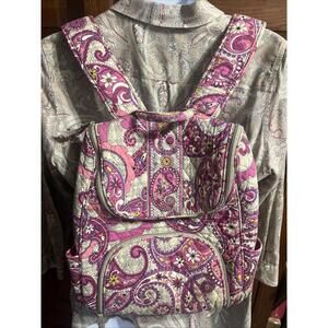 Vera Bradley Quilted Backpack Very Berry Paisley Floral Pink Purple Gray Beige‎